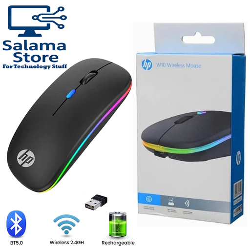 ماوس HP W10 RGB لاسلكي بتقنية البلوتوث وقابل لإعادة الشحن من النوع C